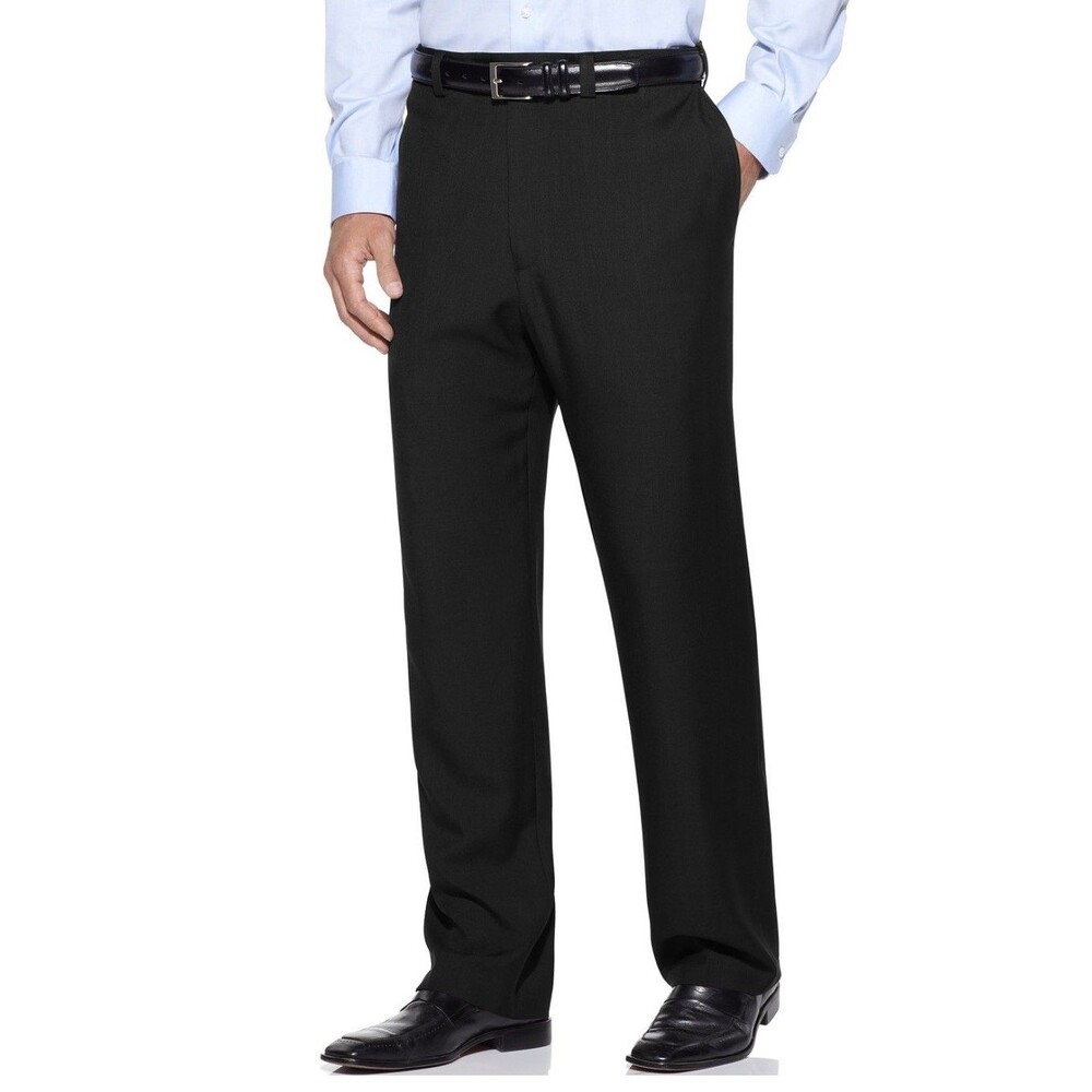 $70 NEW HAGGAR Mens 42x32 Solid Black Classic Soft Trousers/Dress Pants/Slacks